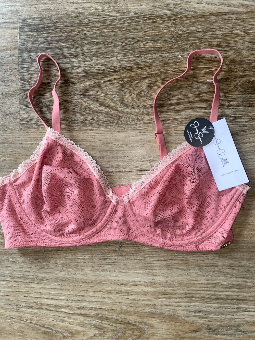 Jessica Simpson Pink Lace Underwire Bra with Cream Trim